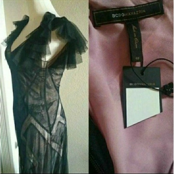 NWT BCBGMAXAZRIA DRESS TULLE GOWN ILLUSION LACE V-NECK SIZE 2 WOMENS 2 NWT - Picture 4 of 12